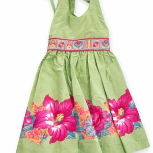 Green Halter Dress with Pink Floral Border